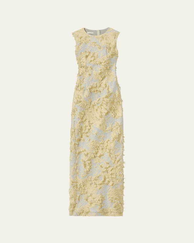 Sleeveless Metallic Fringe Jacquard Gown